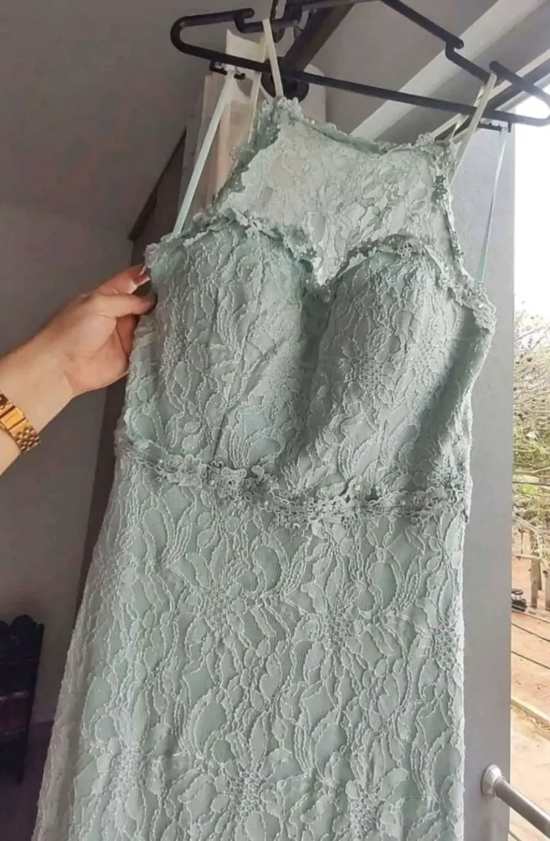 Vestido largo encaje verde agua - 2