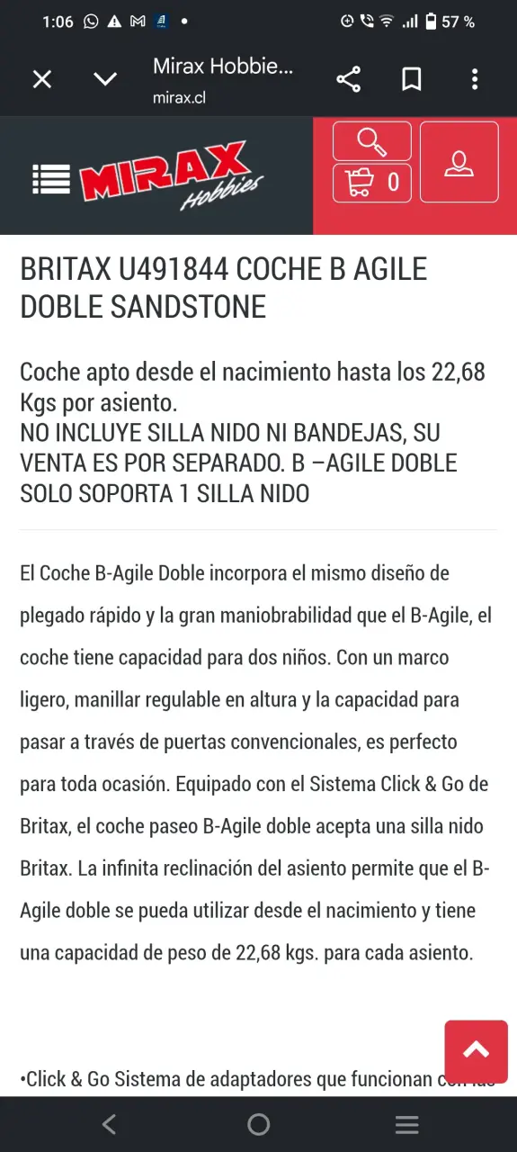 Coche Britax doble color gris. Impecable! - 3