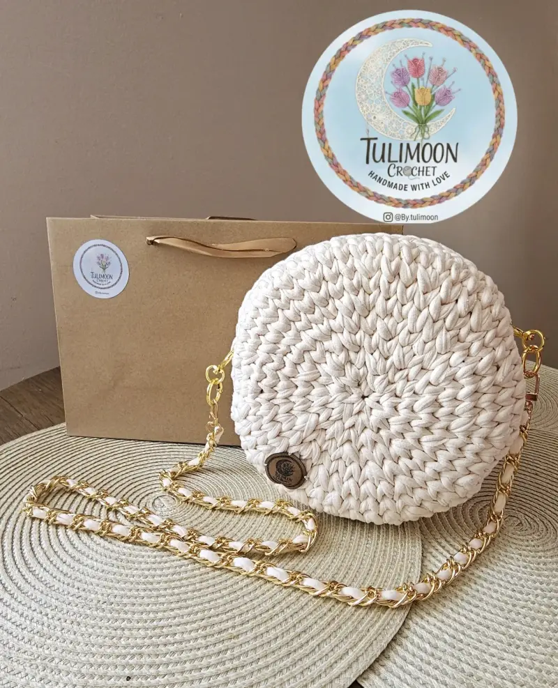 Cartera redonda crochet beige - 1