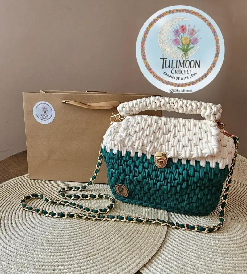 Cartera redonda crochet beige - 2