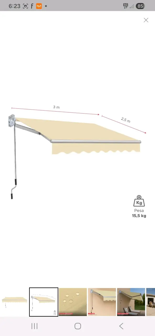 Toldo retráctil beige 3x2.5m - 1