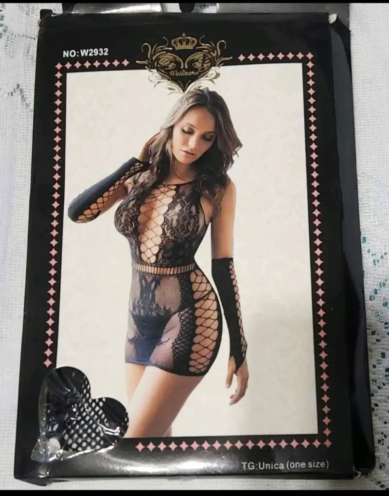 Conjunto lencería de malla negro - 1