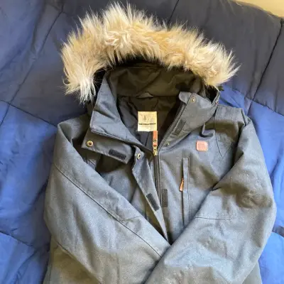 Parka gris con capucha de piel - miniatura 1