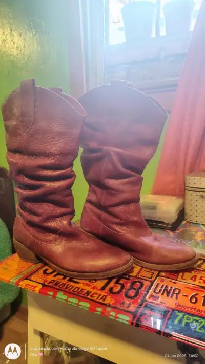 Botas cuero vaqueras conchevino usadas n39 - miniatura 1