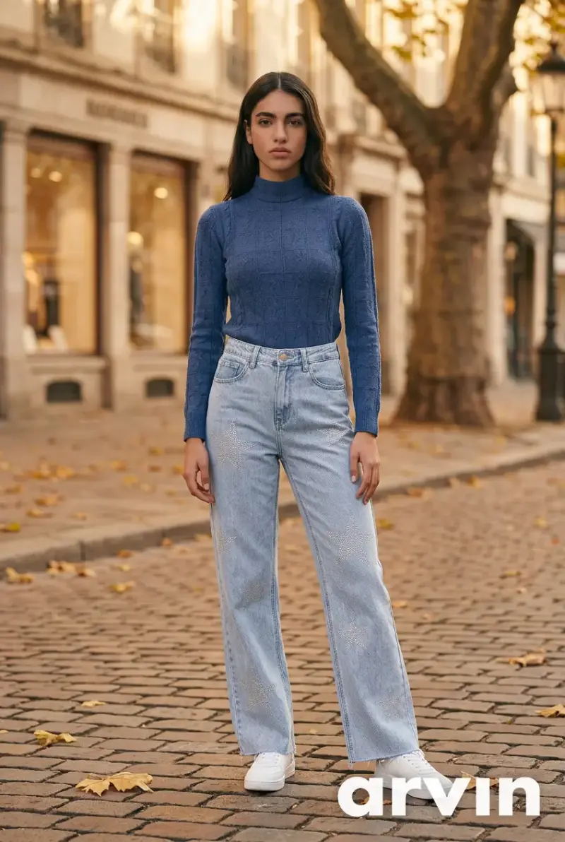 Jeans celestes con estrellas strass - 5