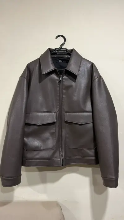Chaqueta de cuero café Zara - miniatura 1