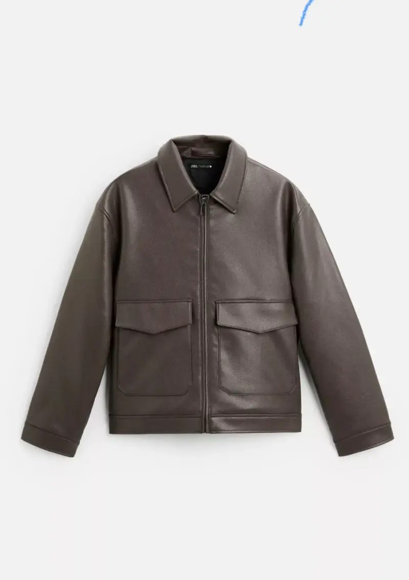 Chaqueta de cuero café Zara - 4