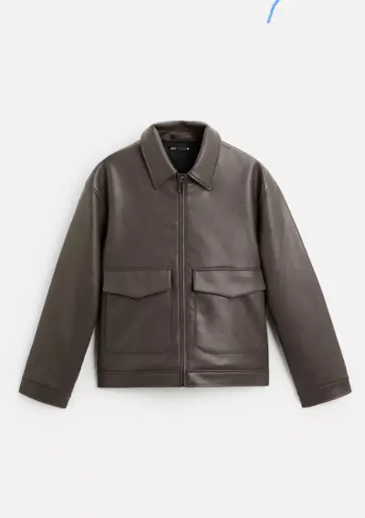 Chaqueta de cuero café Zara - miniatura 4