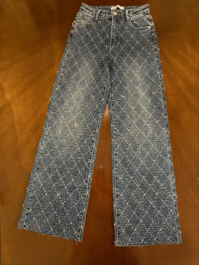 Jeans azul con brillantes remachados talla S - 4