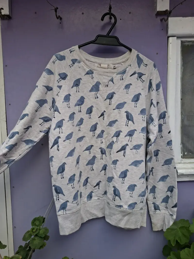 Polerón gris con estampado de pájaros
