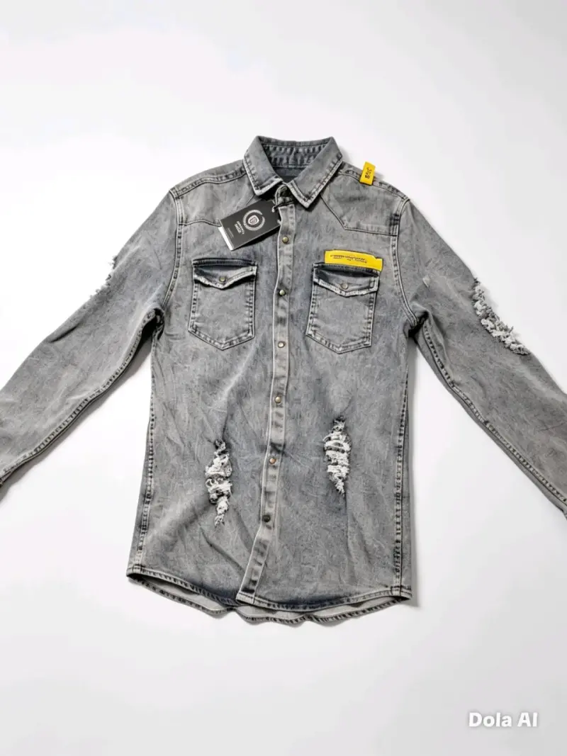 Camisa denim gris desgastada - 1