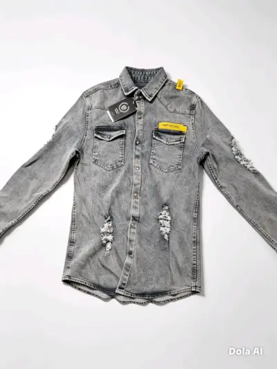 Camisa denim gris desgastada - miniatura 1