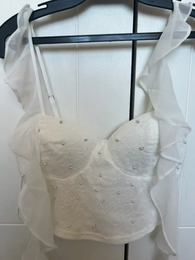 Top blanco encaje con perlas - 3