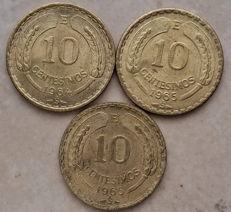 MonedasChile 10 centésimos 1964-65 y 66 - 1