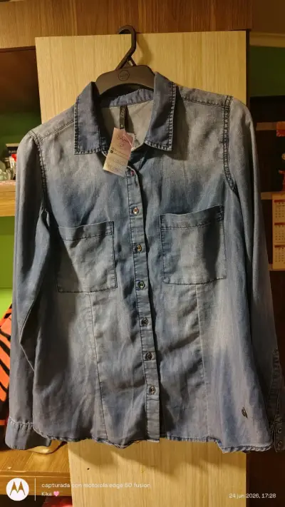 Camisa denim azul mujer zibel s-m - miniatura 1