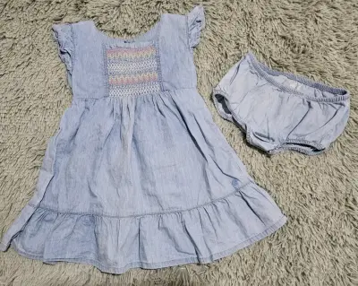 Vestido y bloomer infantil azul - miniatura 1