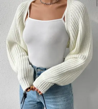 Cárdigan blanco y top tipo corset negro - miniatura 1