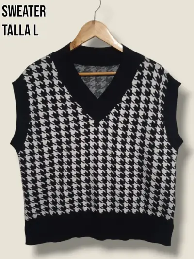 Sweater sin mangas, blanco y negro - miniatura 1