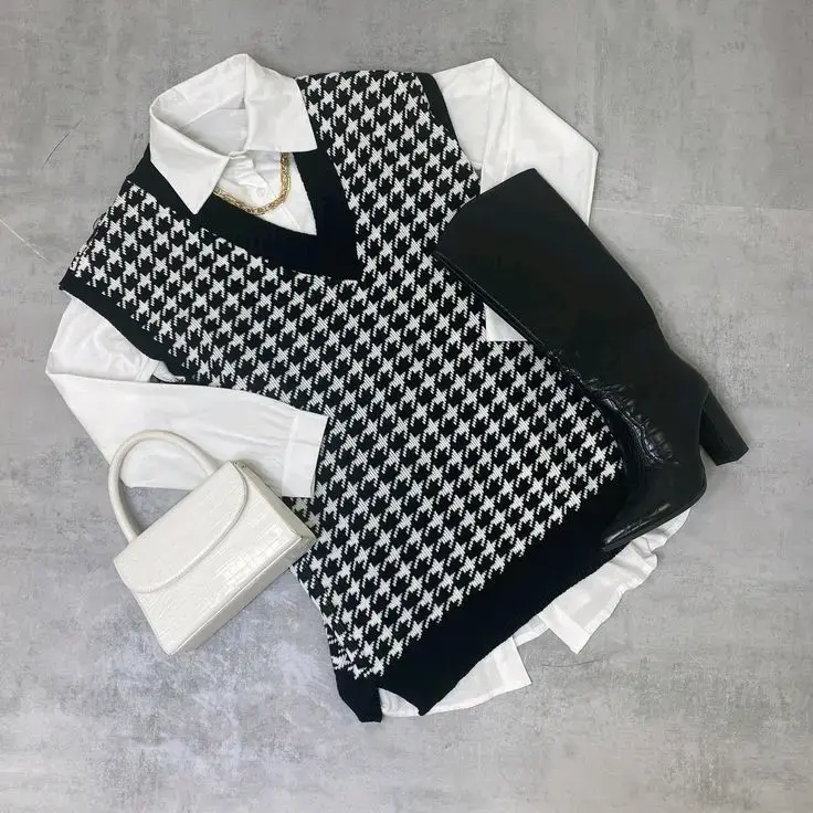 Sweater sin mangas, blanco y negro - 4