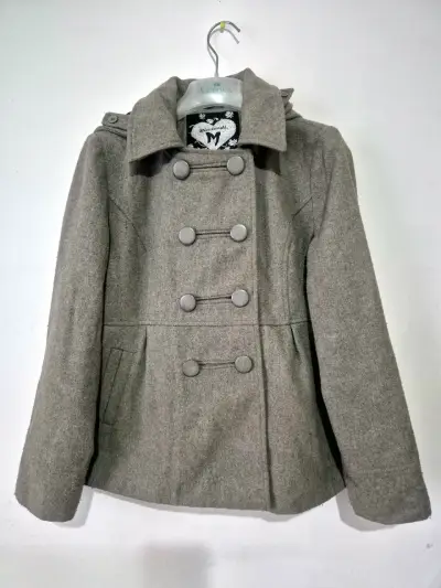 Abrigo lana con capucha gris - miniatura 1