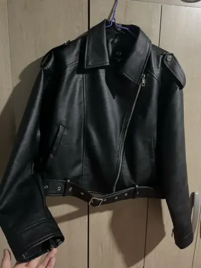 Chaqueta de cuero negra FSJ - miniatura 1