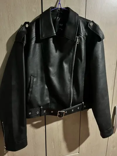 Chaqueta de cuero negra FSJ - miniatura 3