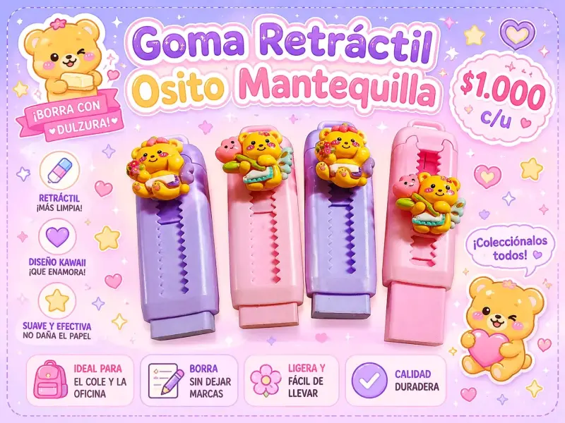 Goma Retráctil Osito Mantequilla Kawaii