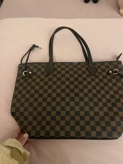 Tote grande   de cuadros marrón y negro - miniatura 1