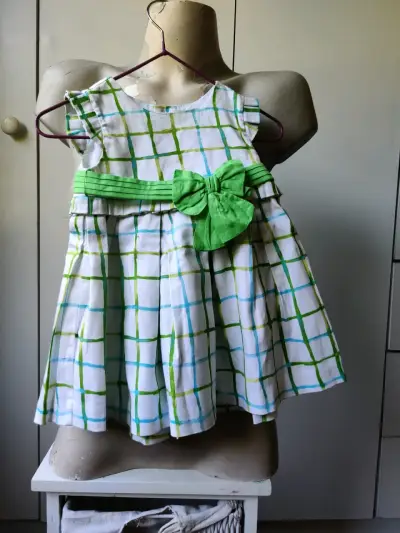 Vestido infantil cuadros verde y azul - miniatura 3