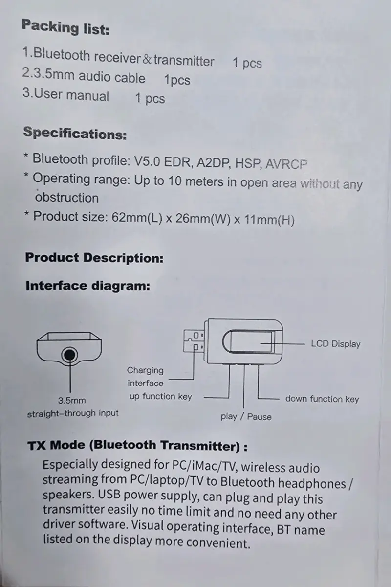 Transmisor y Receptor Bluetooth Con Pantalla LCD - 4