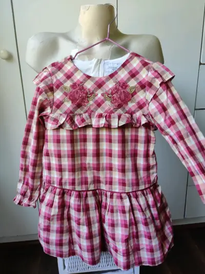 Vestido infantil cuadros rosa - miniatura 1