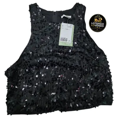 Top de lentejuelas negro - miniatura 1