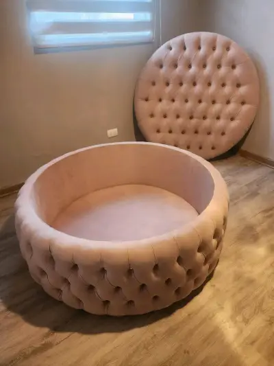 Puff beige redondo - miniatura 3