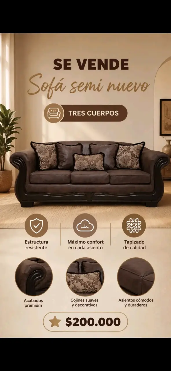 Sofá tres cuerpos semi nuevo