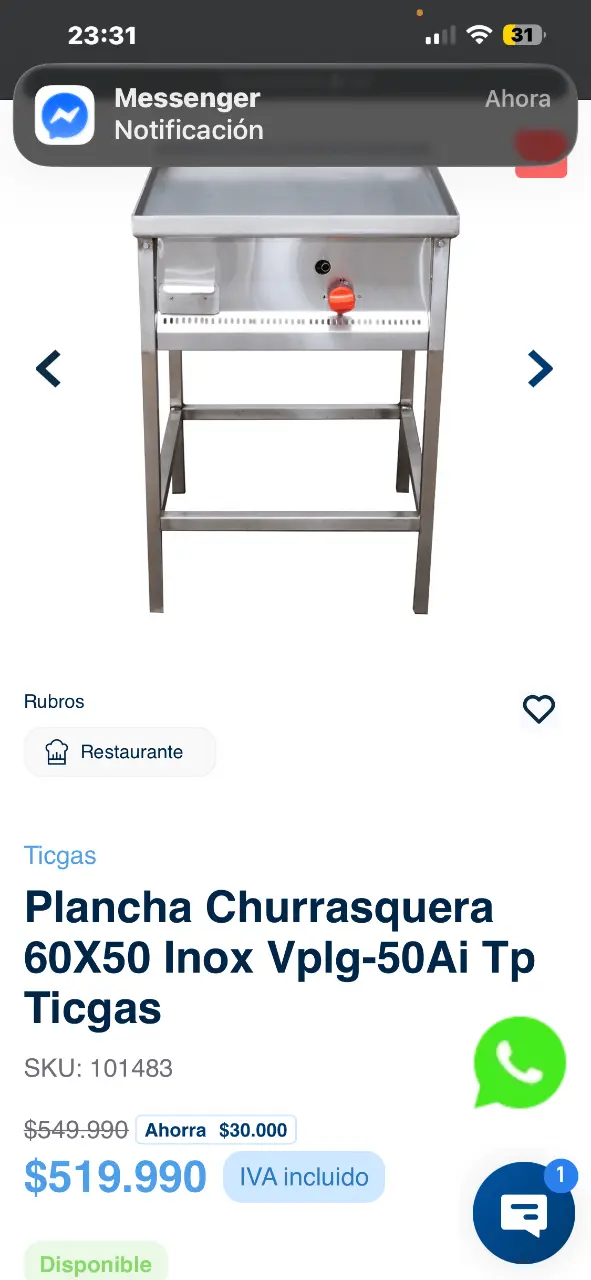 Plancha churrasquera acero inoxidable 60x50