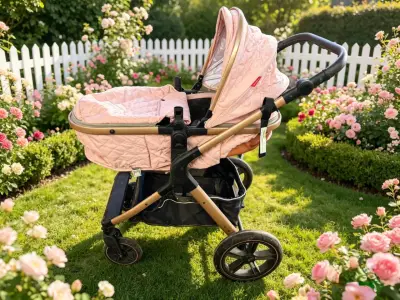 Coche de bebé rosa elegante - miniatura 1