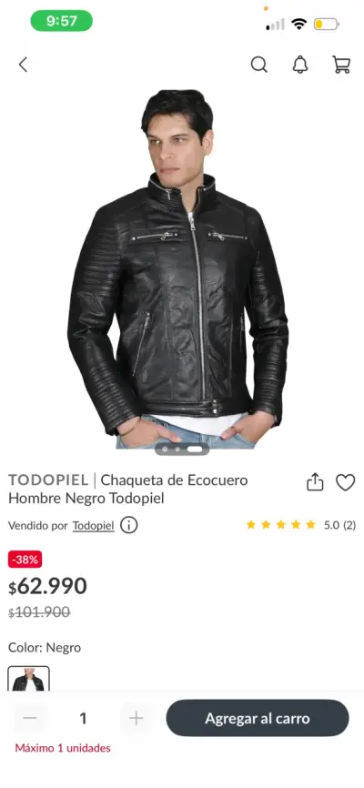 Chaqueta de ecocuero negra hombre - miniatura 1