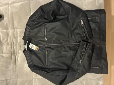Chaqueta de ecocuero negra hombre - miniatura 2