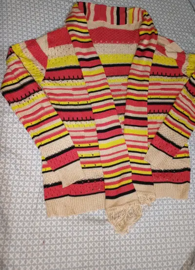 Cardigan colorido de rayas con flecos - miniatura 3