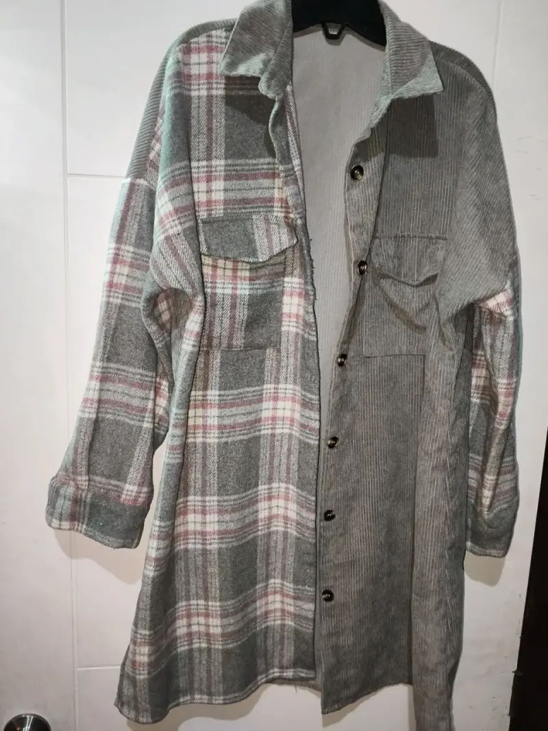 Camisa larga de cuadros gris - 2