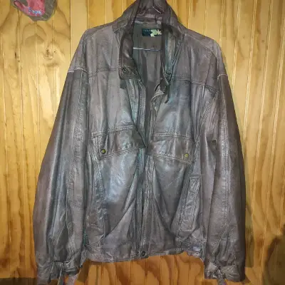 Chaqueta de cuero unisex  marrón vintage - miniatura 1