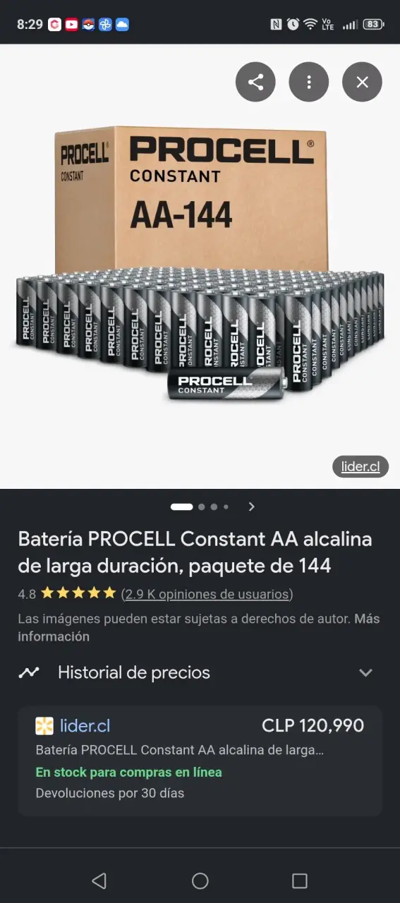 Baterías Procell AA alcalinas 384 unidades - 1