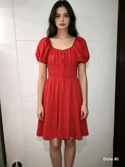 Vestido rojo con mangas abullonadas - miniatura 1