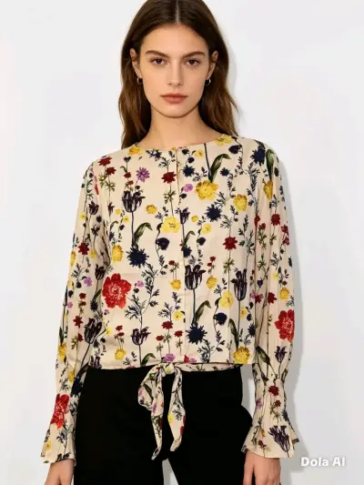 Blusa floral con detalle de amarre - miniatura 1