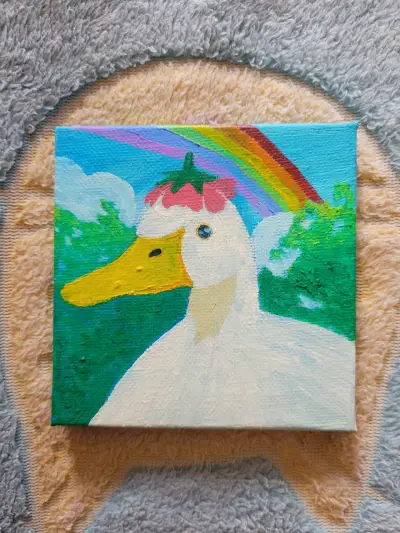 Pintura de pato con flor - miniatura 1