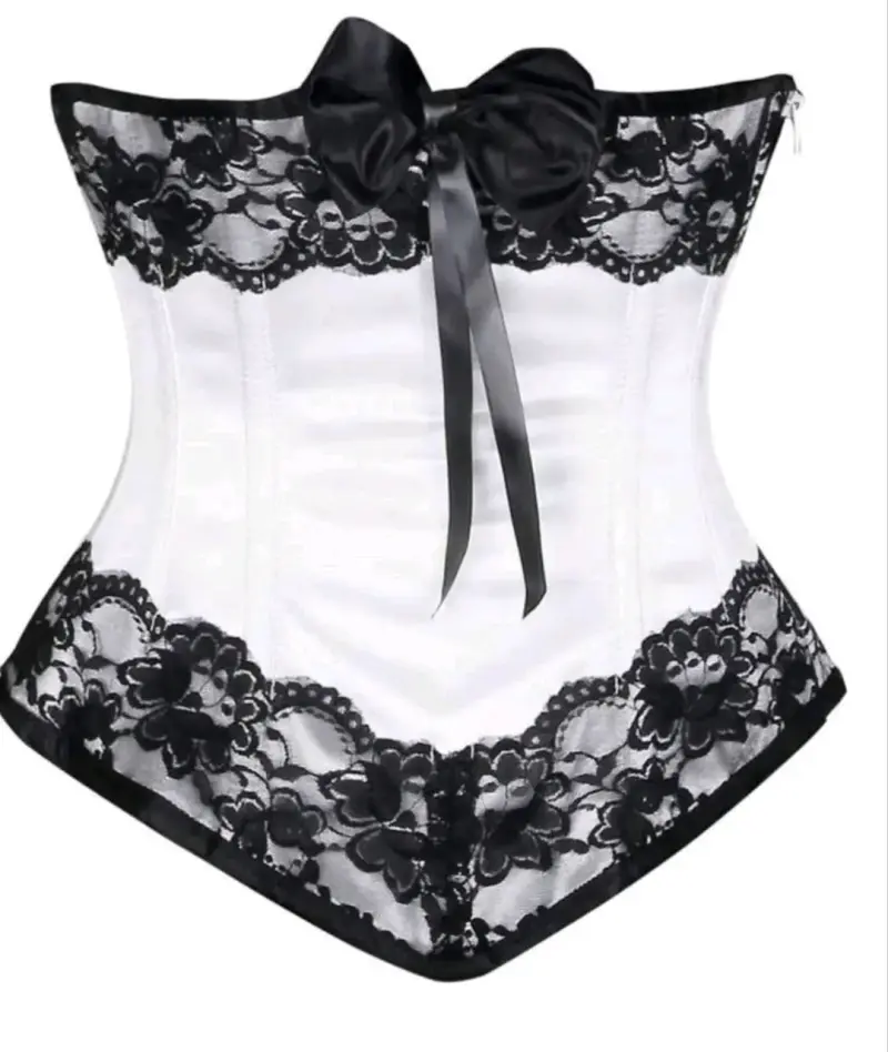 Corset blanco con encaje negro - 2