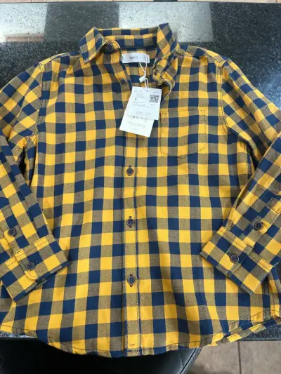 Camisa niño a cuadros amarilla y azul MNG - miniatura 1