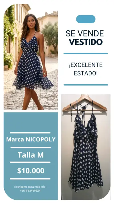 Vestido Nicopoly azul con lunares - miniatura 1
