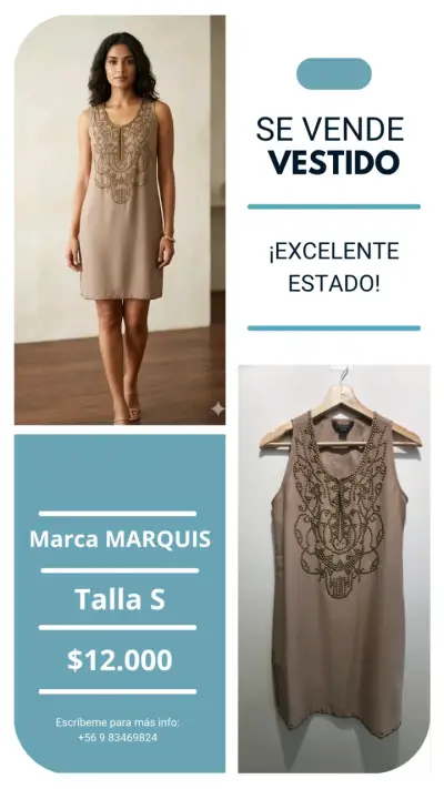 Vestido beige marca Marquis en excelente estado - miniatura 1