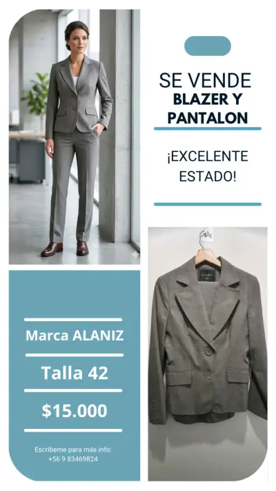 Blazer y pantalón Alaniz gris talla 42 - miniatura 1